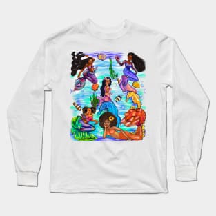 Underneath the sea - Mermaid and fish - Magical  mermaids frolicking beneath the waves Long Sleeve T-Shirt